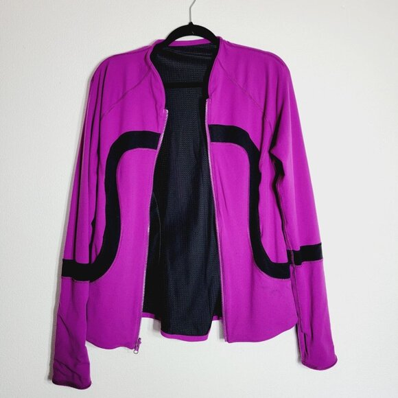 Lululemon Purple Black Reversible Jacket Size 12 Long‎ Sleeve Zip Up Tumb Holes - Picture 1 of 7